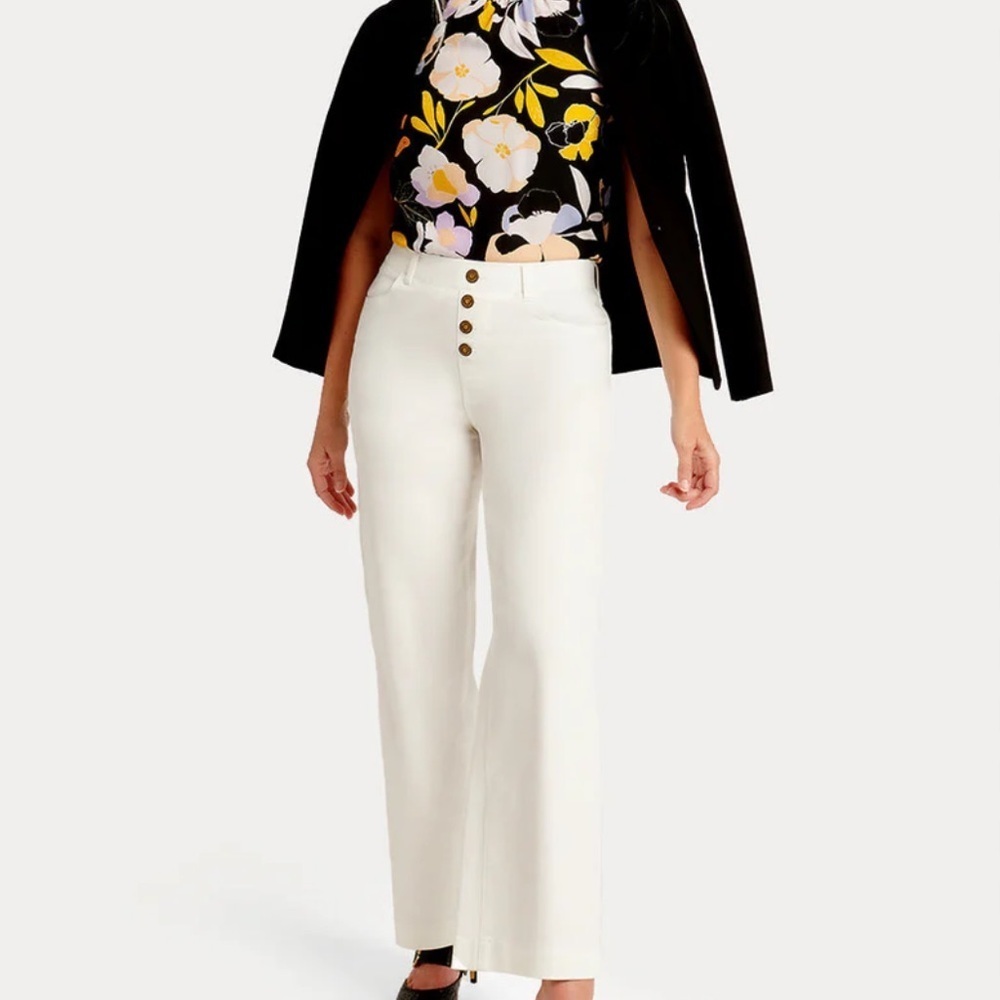 Betabrand White Pull On Yoga Denim Cropped Wide Leg Jeans